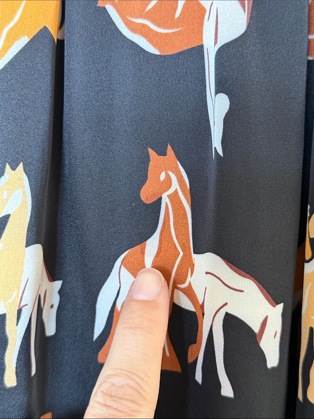 THML Black and Brown Horse Print Satin Blouse Top - Picture 9 of 9